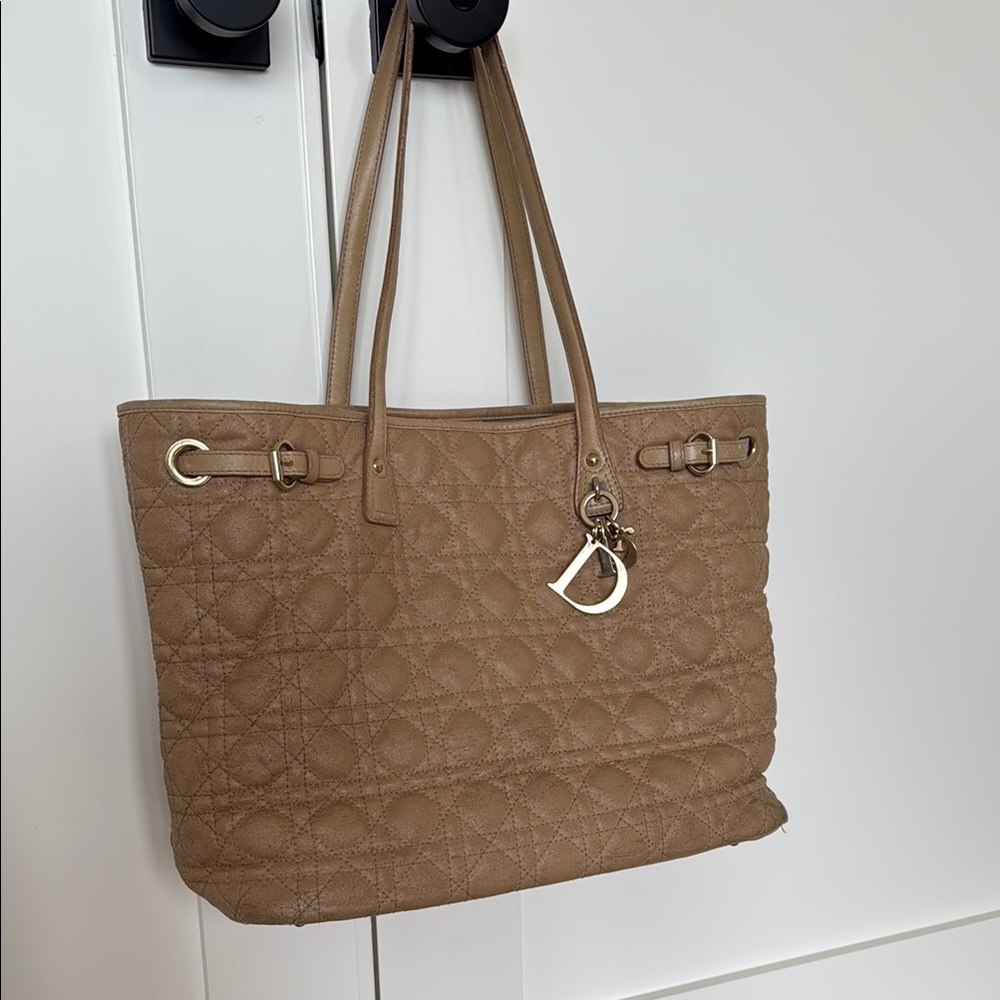 Dior Tan Quilted Tote with Long Handles